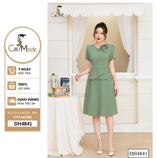 Đầm công sở citi mode fashion thiết kế dáng xoè peplum xanh cổ tròn đính hoa dh4841