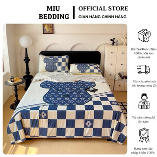 Bộ 4 món chiếu điều hòa bọc chun tencel latex 5d kèm chăn thun lạnh cao cấp mềm mại , êm ái , thoáng mát