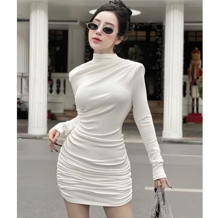  Váy thun body sexy MOON ESSENCE tay dài nhún eo 