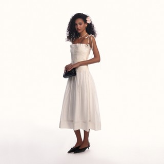 MAVEN - Váy trắng hai dây xếp ly cách điệu Plumy White Dress
