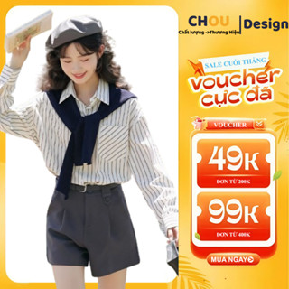 Áo Sơ Mi Kẻ Sọc Giả Hai Lớp Kèm Khăn Choàng Dáng Rộng Phong Cách Phương Tây Thời Trang Mùa Hè