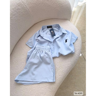 SET BỘ SƠ MI XANH THÊU NGỰC