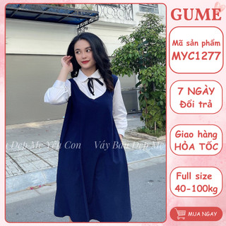 Váy bầu công sở - đầm bầu gume- váy xanh than giả yếm cổ sen trắng buộc nơ myc1277