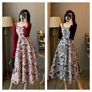 Đầm váy nữ họa tiết chất lụa kèm khoác ngoài cực sang chảnh cho nàng đi chơi,dự tiệc