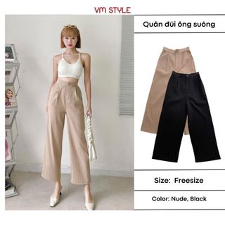 Quần culottes đũi VMSTYLE nữ dáng dài, quần suông ống rộng lưng thun dáng đẹp thời trang QDU00012
