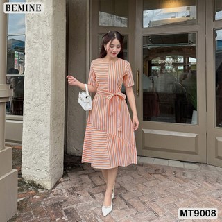 Đầm thiết kế cổ tròn thắt dây eo tay hến BEMINE MT9008