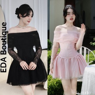Đầm Nữ Dự Tiệc Cúp Ngang Ngực EDA - Váy Nữ Dáng Xòe Kèm Cặp Tay Rời , 2 Lớp Tay Lưới Dự Tiệc Xinh Xắn