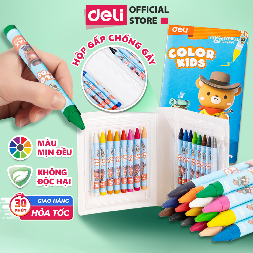 Bút Sáp Màu Colorkids Deli An Toàn Cho Bé - 10/12/24 Màu sáp nến cho học sinh mẫu giáo