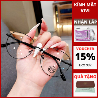 Gọng kính cận nam nữ dáng oval VE17 Chất liệu kim loại, nhận cắt cận viễn loạn Kính mắt ViVi