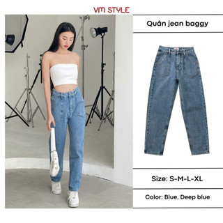 Quần jean baggy nữ VMSTYLE cạp cao phối túi kiểu nhọn basic thời trang đi học, đi làm QJB00019