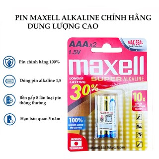 Pin AAA (3A) Maxell Alkaline LR3 LR6 Longer Lasting Power siêu bền chính hãng -vỉ 2 viên