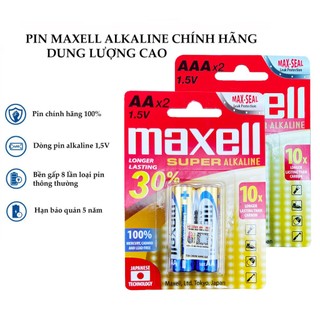 Pin AA (2A), AAA (3A) Maxell Alkaline LR3 LR6 Longer Lasting Power siêu bền chính hãng -vỉ 2 viên