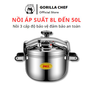 Nồi áp suất bếp từ 3 đáy 8L-50L Gorilla Chef van khóa an toàn, 3 cấp độ bảo vệ chống cháy nổ