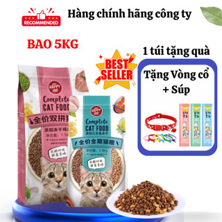 BAO 5KG Hạt Wanpy Happy 100 có toping dành cho mèo mọi lứa tuổi - Tránh tình trạng sỏi thận, tắc lông