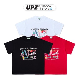 UPZ Áo Thun Boxy Cotton Unisex Tay Ngắn In Họa Tiết Kẹp Nhiều Màu PINCES À CHEVEUX (Trắng/ Đỏ/ Đen)