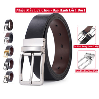 Thắt Lưng Nam Khóa Kim Da Bò Thật Cao Cấp VICENZO Dây Dùng Hai Mặt Đe\Nâu Tiện Lợi