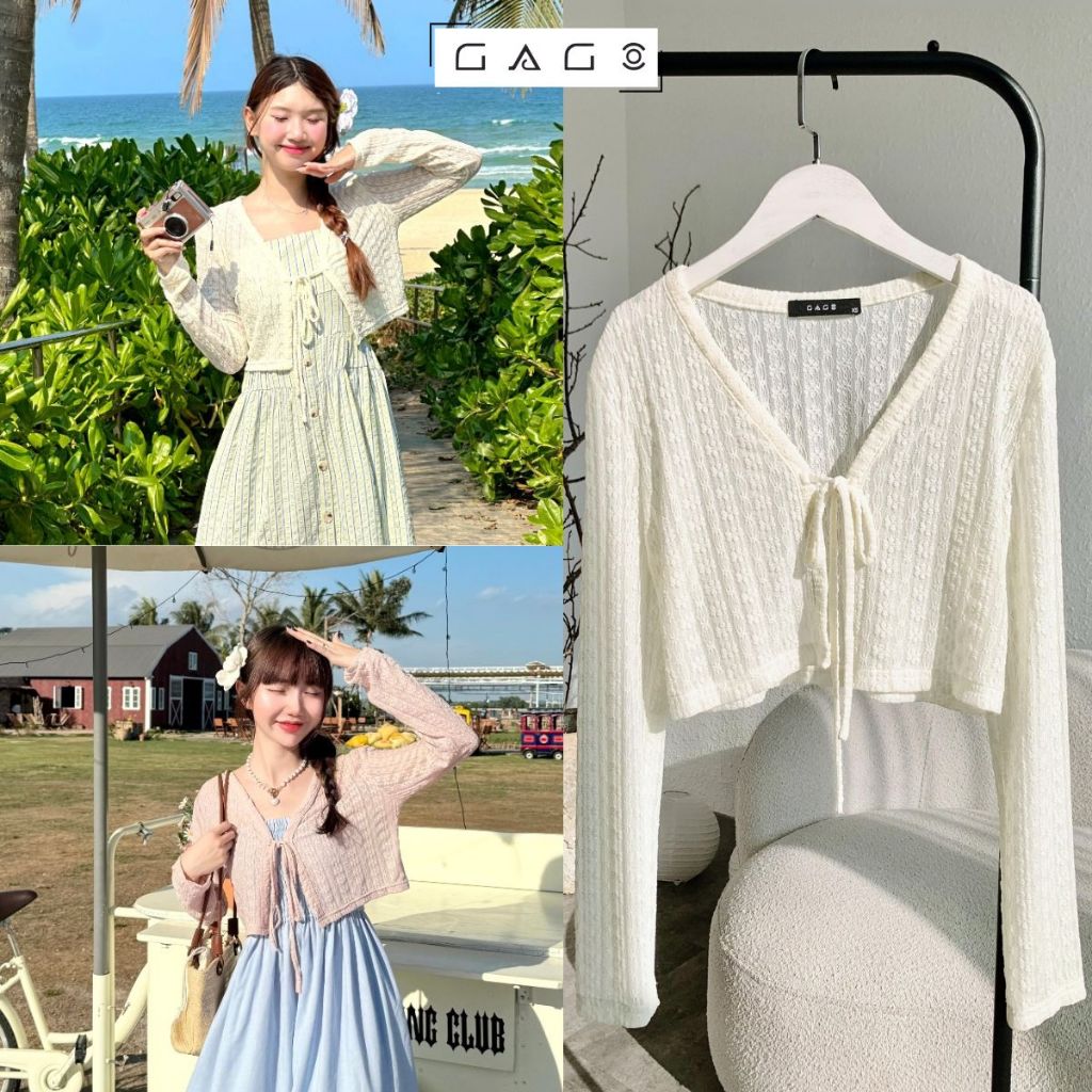 Áo Khoác Cardigan Thun Ren GAGO BRAND Dáng Croptop Áo Khoác Nữ Mùa Hè Đi Biển Phong Cách Dạo Phố
