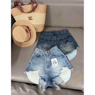 Quần short jeans lộ túi rách cá tính thêu nơ nhiều màu