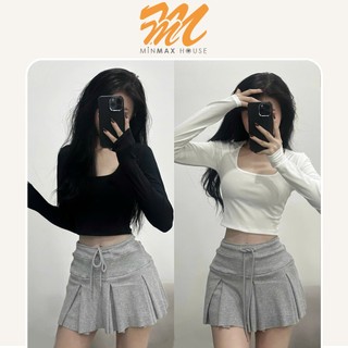 [Hà Nội-Hoả Tốc] Áo thun cổ U tay dài nữ MinMax House chất thun bo tăm mềm mịn form ôm gọn phong cách basic dễ phối đồ