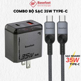 Combo bộ sạc nhanh type c 35w Basefast Củ sạc 2 cổng kèm dây dù 60w cho ip 15 samsung máy tính bảng