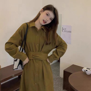 Đầm sơ mi đan eo dáng dài thanh lịch