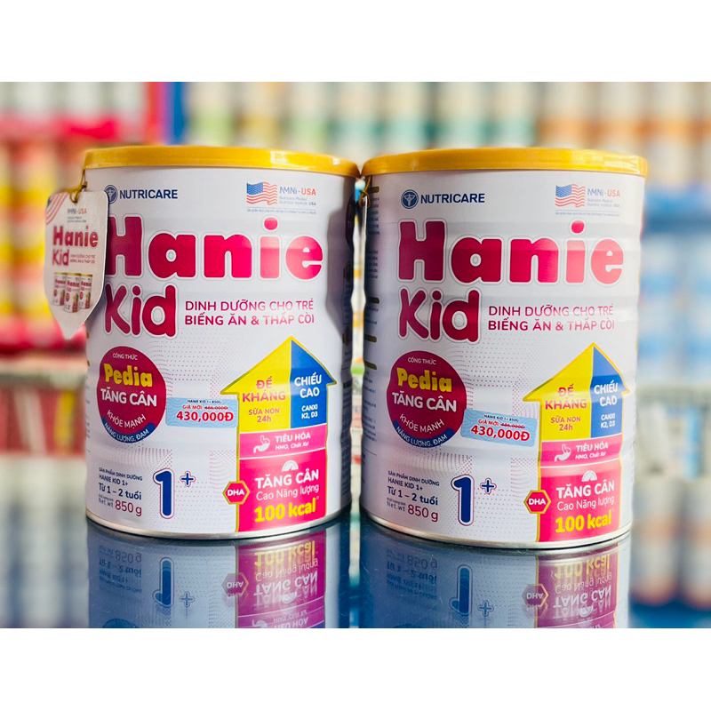 Sữa Bột Nutricare Hanie Kid 1+, 2+ Lon 850g Cho Trẻ Biếng Ăn & Suy Dinh Dưỡng.