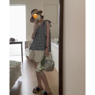 Áo kiểu caro nơ [HÌNH THẬT]
