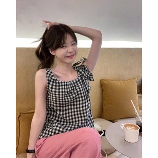 Áo kiểu caro nơ [HÌNH THẬT]