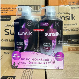 Combo dầu gội xả sunsilk đen óng mượt rạng ngời gội 650g/ xả 640g