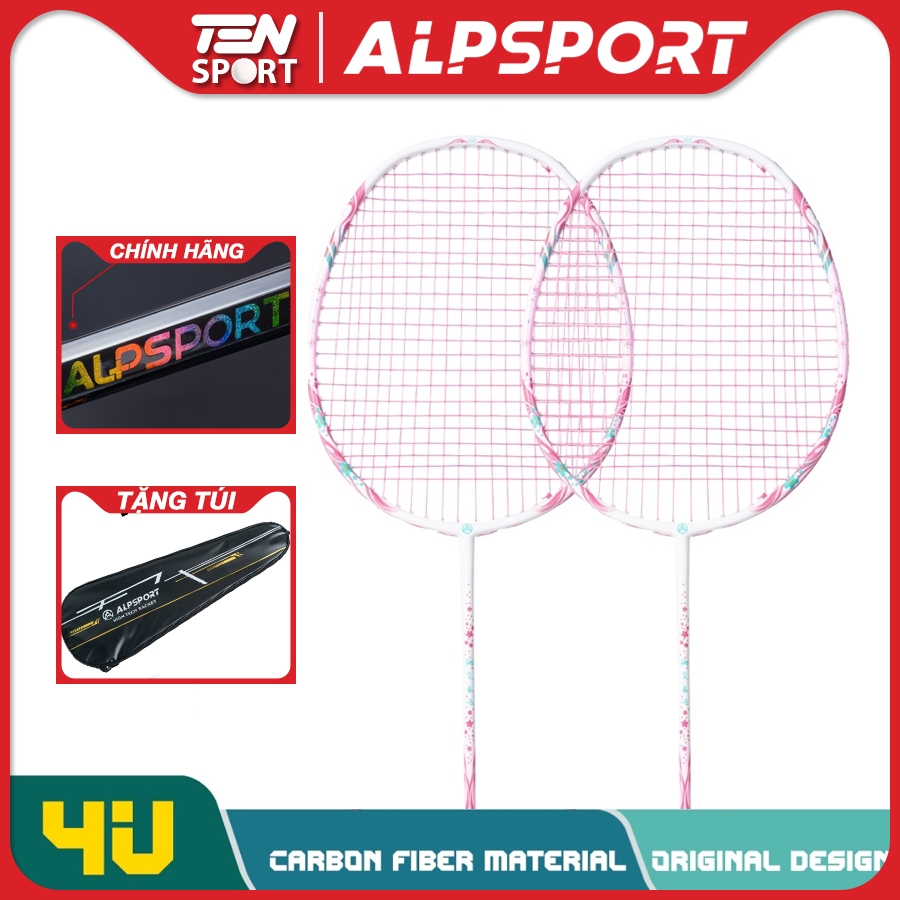 Set 2 Vợt cầu lông Hoa Anh Đào ALPSPORT CHERRY 4UG5 nguyên bản Carbon 22-28lbs Hàng Chính Hãng