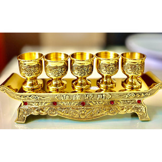 Bộ ly quỳ 5 ly thờ cúng bằng đồng - cao 11 x rộng 27