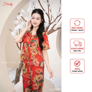 Bộ đồ mặc nhà nữ Freedy ngắn tay lụa hoạ tiết hoa - WBD23394