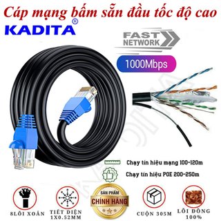 10m đến 50m Cáp mạng ngoài trời 8 lõi đồng nguyên chất (bấm sẵn 2 đầu) có cáp treo dây