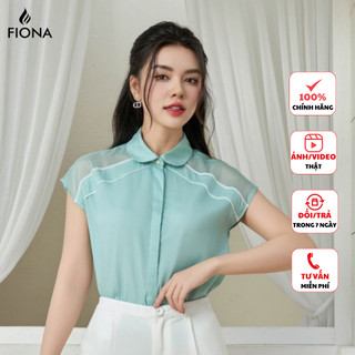 Áo sơ mi nữ FIONA dáng suông áo sơ mi kiểu cổ đức vai chờm kẹp lé phối trẻ trung F514104