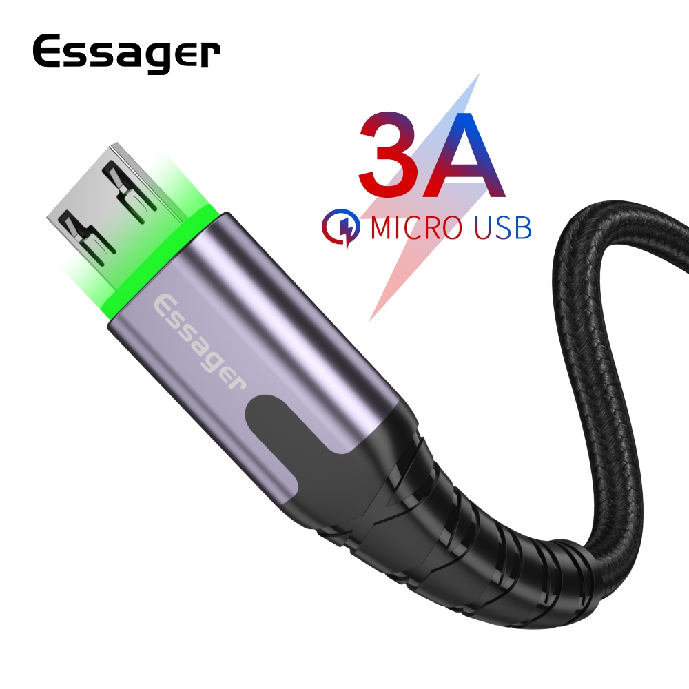 Cáp micro usb Essager 3A sạc nhanh có đèn LED cho cáp dữ liệu điện thoại Android
