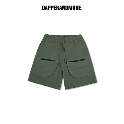 Quần Short Dù DAPPERANDMORE "SHORT NYLON CARGO TECH OLIVE" Phối 2 Túi Hộp Kèm Khoá Kéo - Olive