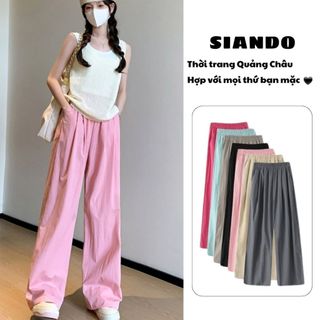 Quần ống rộng suông nữ cạp cao chất đũi mát mềm mịn hàng Quảng Châu cao cấp SIANDO QT03