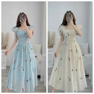 Váy Đầm Dự Tiệc Nữ, tay cánh tiên,kiểu váy hoa dài (có mút) siêu xinh