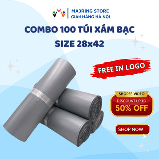 Cuộn 100 Túi Gói Hàng Niêm Phong Loại Dày 3 Lớp Siêu Dai Chống Nước, Túi Niêm Phong Đóng Hàng Màu Xám Bạc 28x42 MABRING
