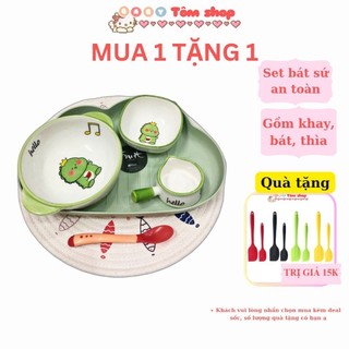 Bộ bát ăn dặm gốm sứ, bát có nắp cho bé ăn dặm, NPP Baby Tôm