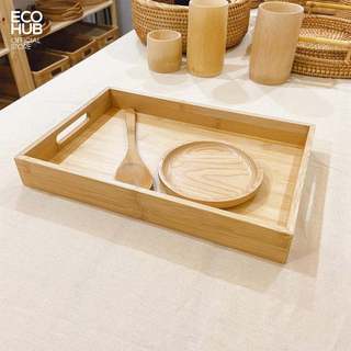 Khay tre chữ nhật Ecohub có tay cầm đa năng phục vụ nhà hàng khách sạn, phòng khách cao cấp