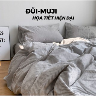 Bộ vỏ chăn ga gối cotton đũi muji mềm mát phong cách Hàn Quốc, size ga may theo yêu cầu Otama Bedding