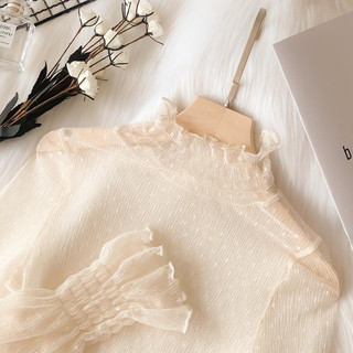  Áo Ren Chiffon Cổ Cao Tay Xòe Tiểu Thư Mặc Lót Trong Áo Len Áo Sơ Mi 