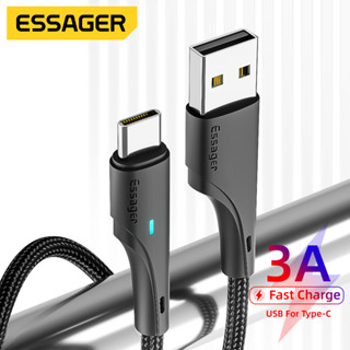 Dây cáp sạc nhanh ESSAGER usb type C 3a có đèn LED dài 0.25-2m cho điện thoại Realme Samsung