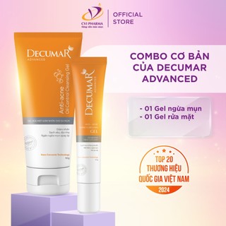 Combo Decumar Advanced cho da : Gel chấm mụn nghệ vàng mờ thâm sẹo 20gr + Sữa rửa mặt từ nghệ 50gr