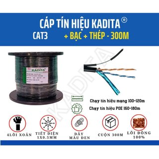 Cuộn 300m cáp mạng, cáp camera 4 lõi đồng nguyên chất có cáp treo dây - cáp lan ngoài trời, dây mạng ngoài trời