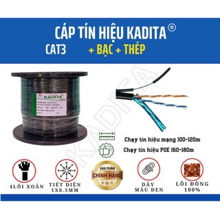 Cuộn 300m cáp mạng, cáp camera 4 lõi đồng nguyên chất có cáp treo dây - cáp lan, dây mạng ngoài trời