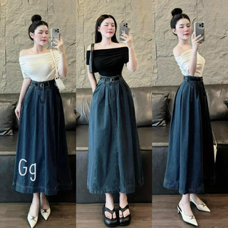 Set đầm cv jean áo nhúng bẹt vai