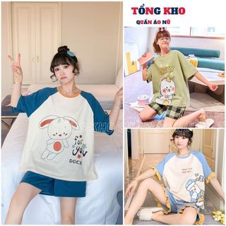 Đồ ngủ nữ mùa hè thời trang dễ thương thoải mái in hoạt hình ngắn tay, Pijama đồ ngủ thun ngắn - TONGKHO