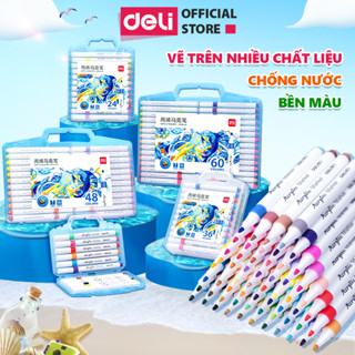 Bút Sơn Acrylic Marker 12 24 36 60 Màu Chính Hãng Deli - Ngòi Nhỏ - Lượng Mực Lớn - Không Bị Rửa Trôi - DIY Nhiều Bề Mặt 